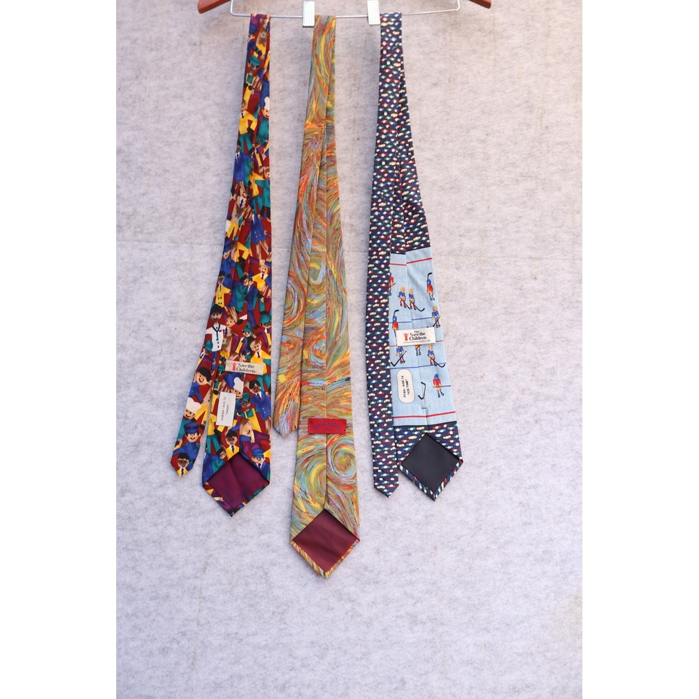 Vintage Save the Children & Bugle Boy Silk Ties Bundle Lot of 3 Hockey Art Print
